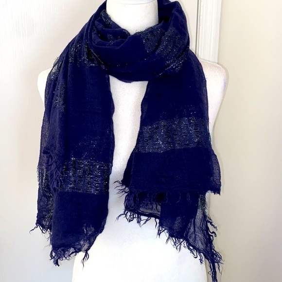 Navy Blue Glitzy Shimmering Sparkling Warm Whimsical Bohemian Scarf - Picture 4 of 17